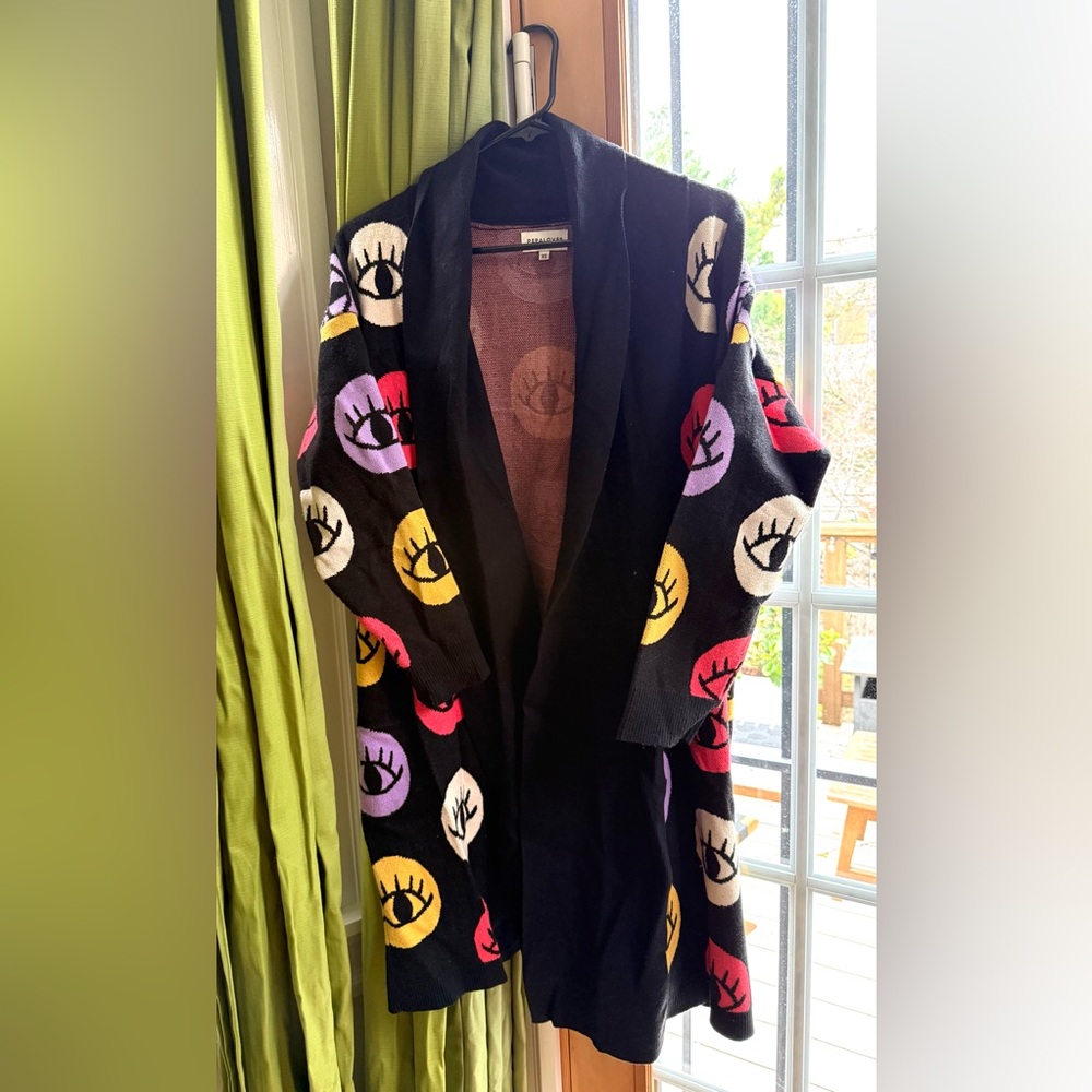 Pepaloves Long Cardigan, Eye Print in Multicolor, Size XS